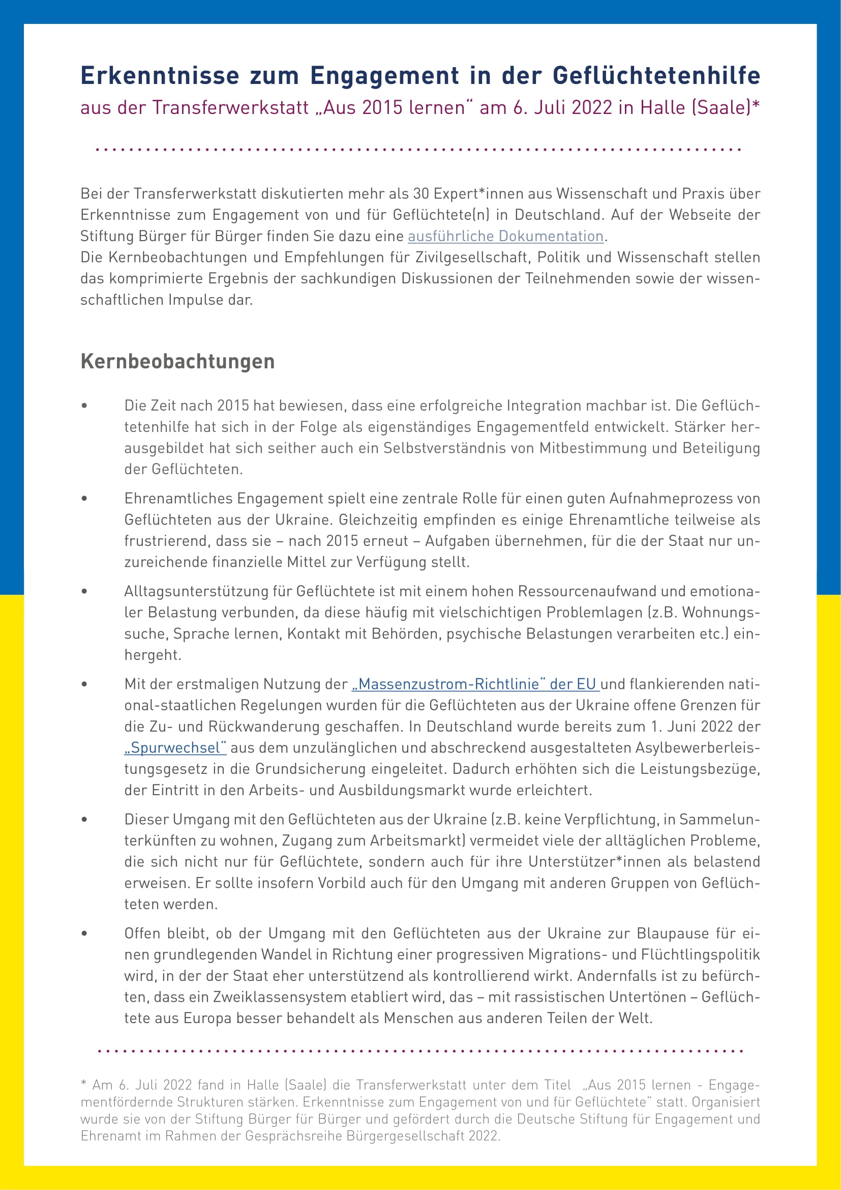 Kurzfassung Studie "Engagementförderung in Ostdeutschland